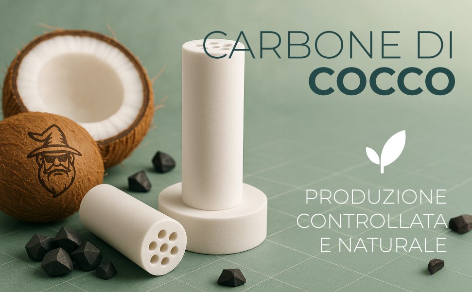 Carbone di cocco Eopono da produzione controllata e naturale, con filtri in ceramica
